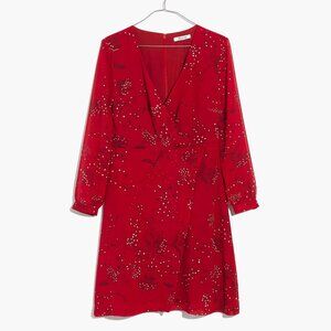 Womens 12 Madewell Faux Wrap Red Holiday Mini Dress Floral Hazelwood